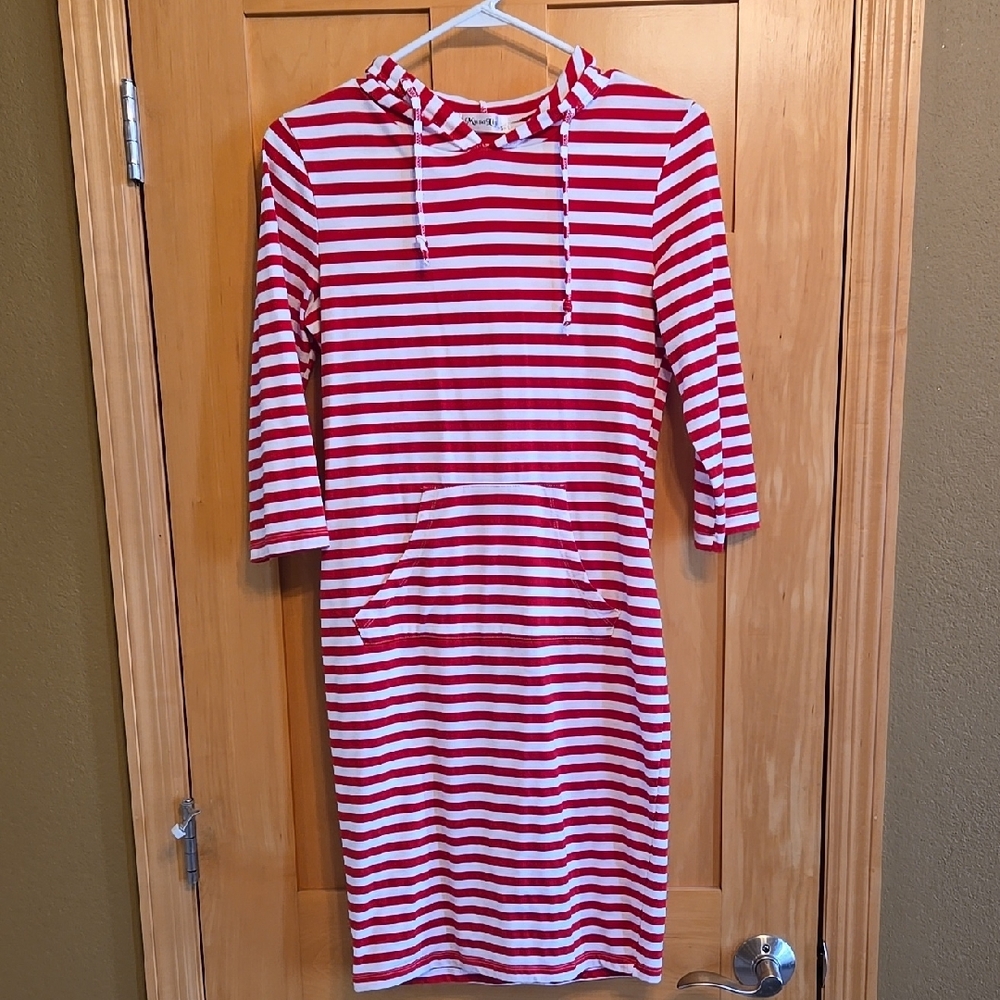 Red and White Striped Hoodie Dress